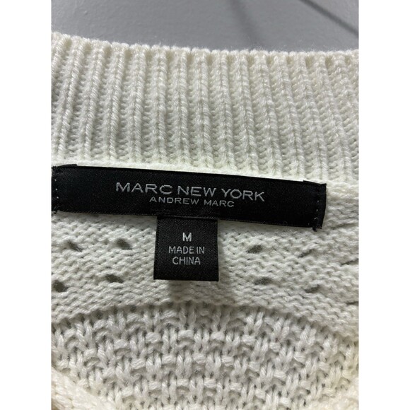 Marc New York Ruffle Shoulder Sweater M White Lace Knit Contrast Trim Pullover - Picture 4 of 5